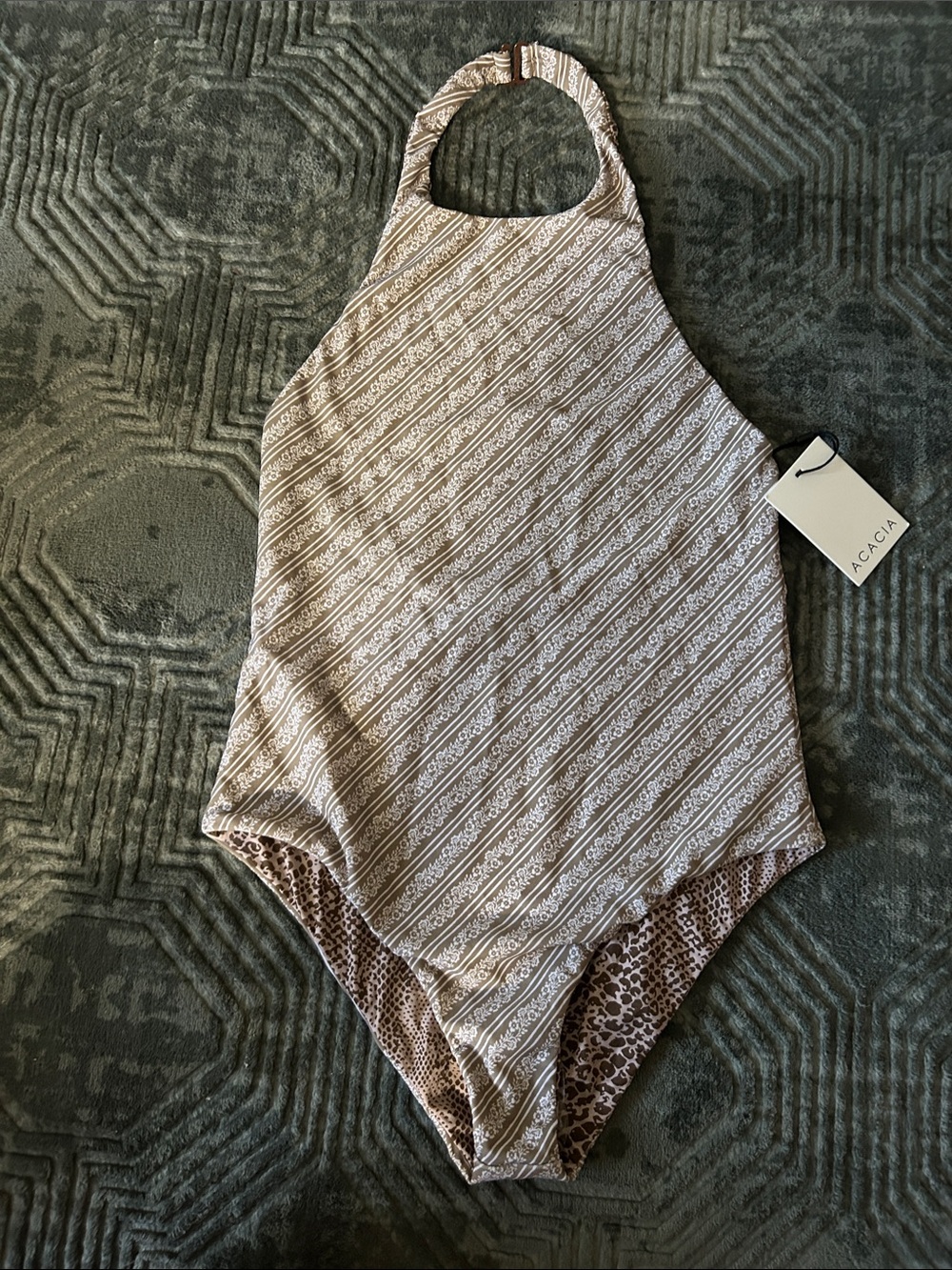 acacia swimwear Beige and Brown Halter One-Piece Swimsuit